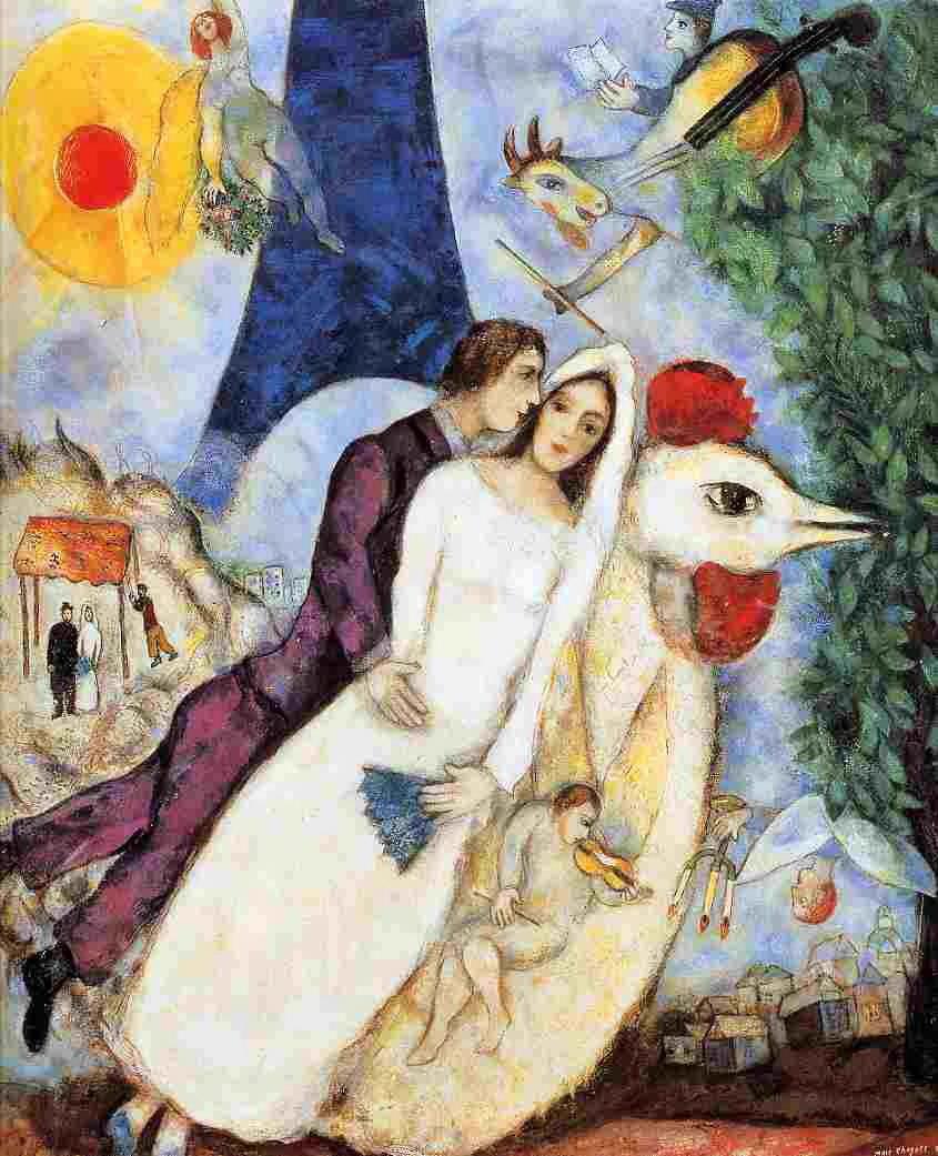 Les fiancées et la Tour Eiffel contemporaines de Marc Chagall Peintures à l'huile